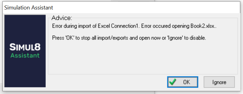 Simul8 error during excel connection