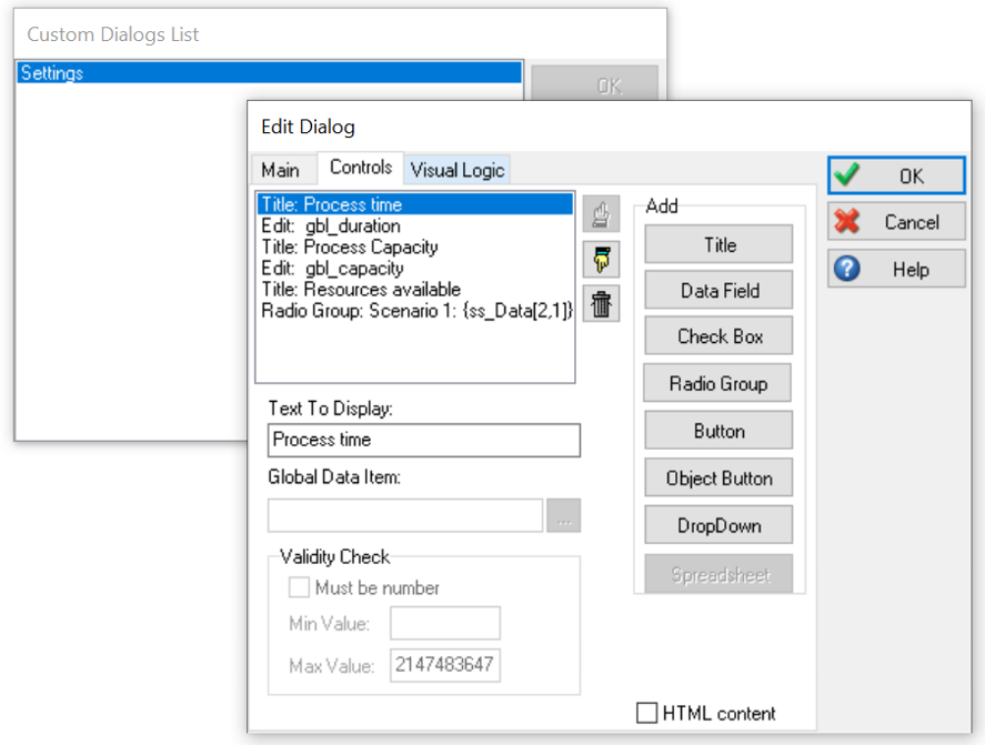Simul8 Dialogs Example Set up