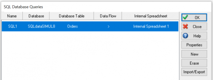 Existing connection in SQL database menu